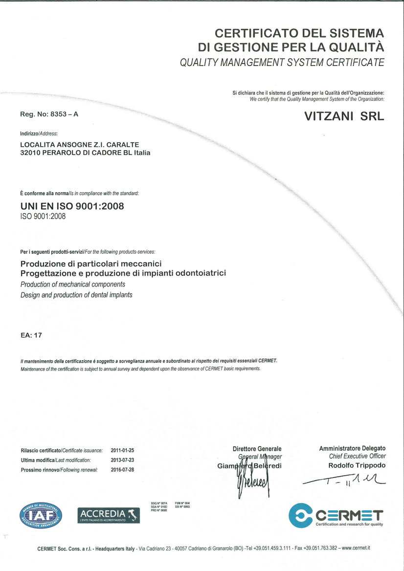 Certificazione ISO 9001 Vitzani